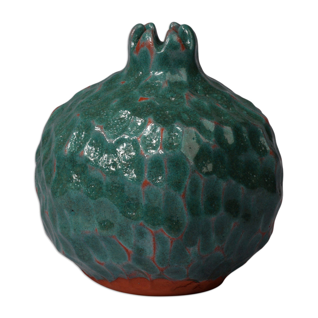 Handcrafted Glazed Pomegranate-Shaped Turquoise Ceramic Vase - Turquoise Omen
