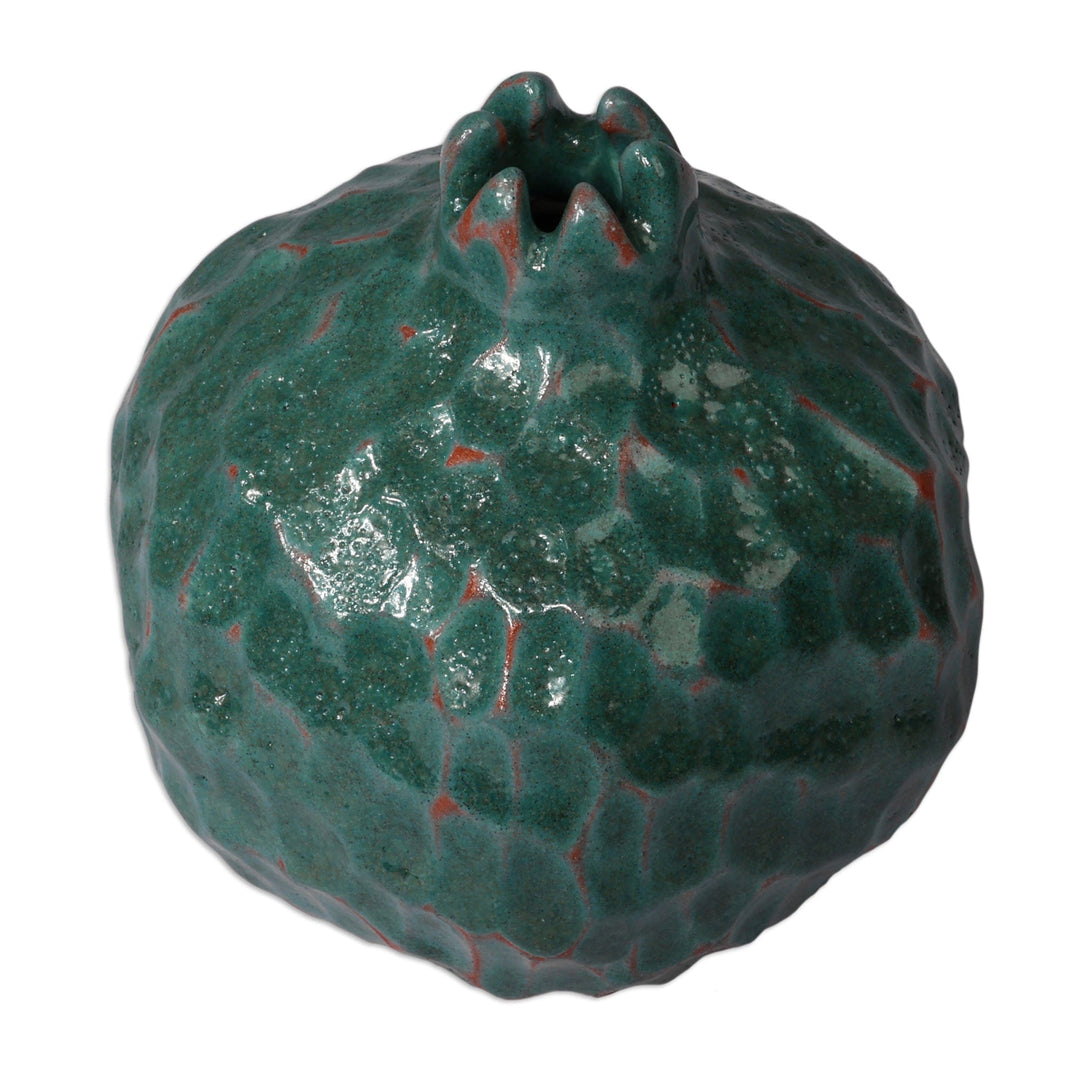 Handcrafted Glazed Pomegranate-Shaped Turquoise Ceramic Vase - Turquoise Omen