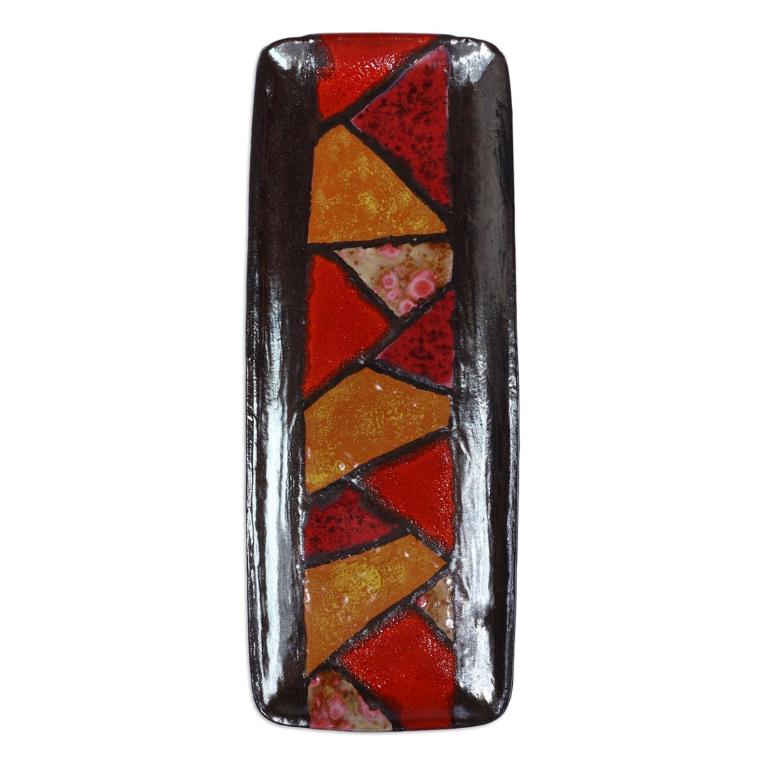 Warm-Toned Glazed Rectangular Ceramic Platter from Armenia - Sunrise Fragments