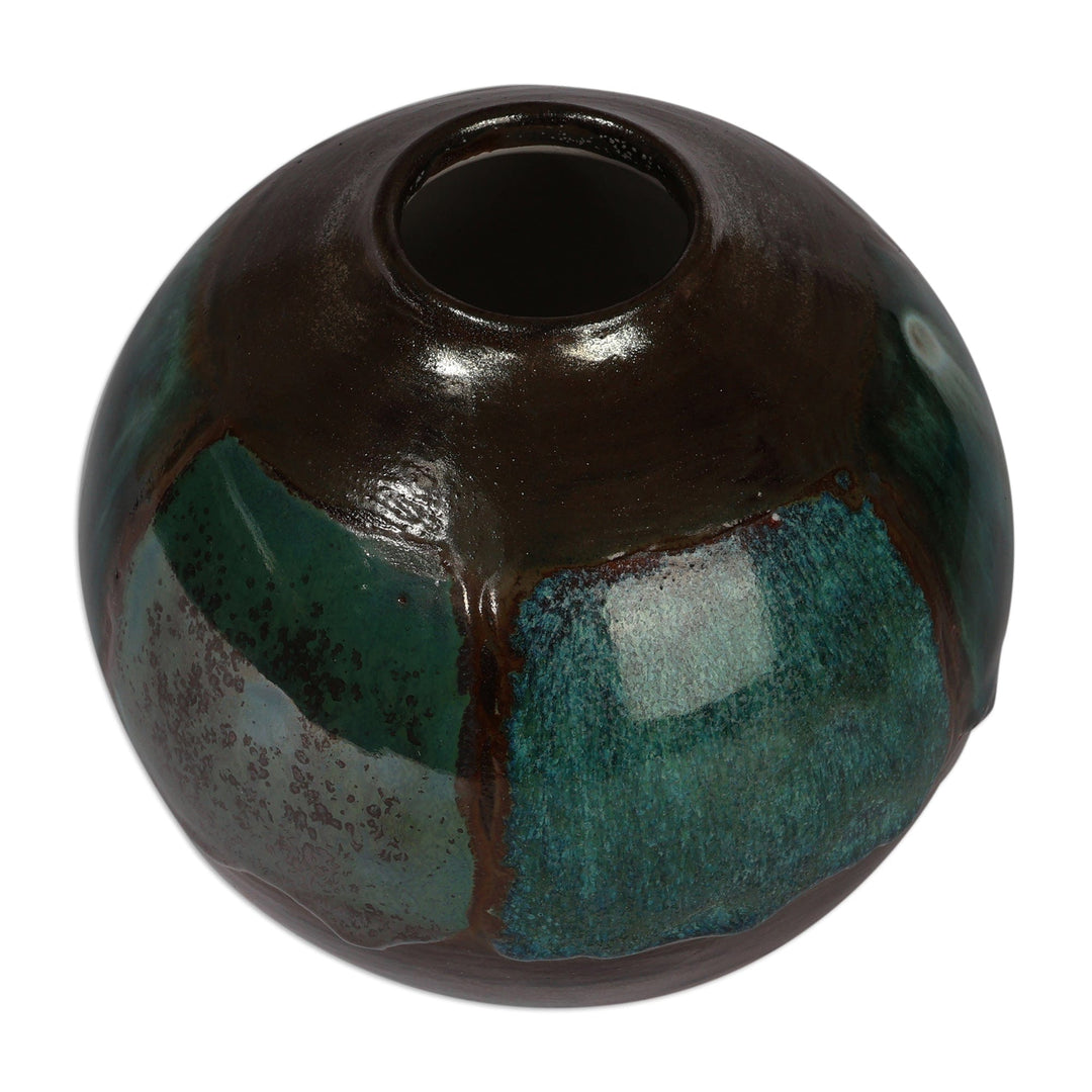 Abstract Brown and Turquoise Ceramic Vase Crafted in Armenia - Ocean Whisper