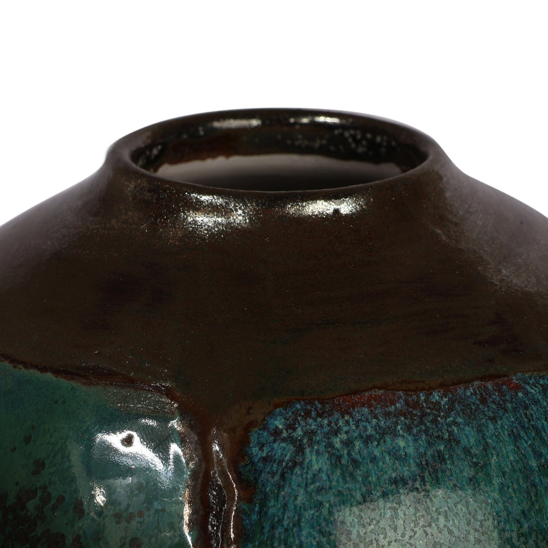 Abstract Brown and Turquoise Ceramic Vase Crafted in Armenia - Ocean Whisper