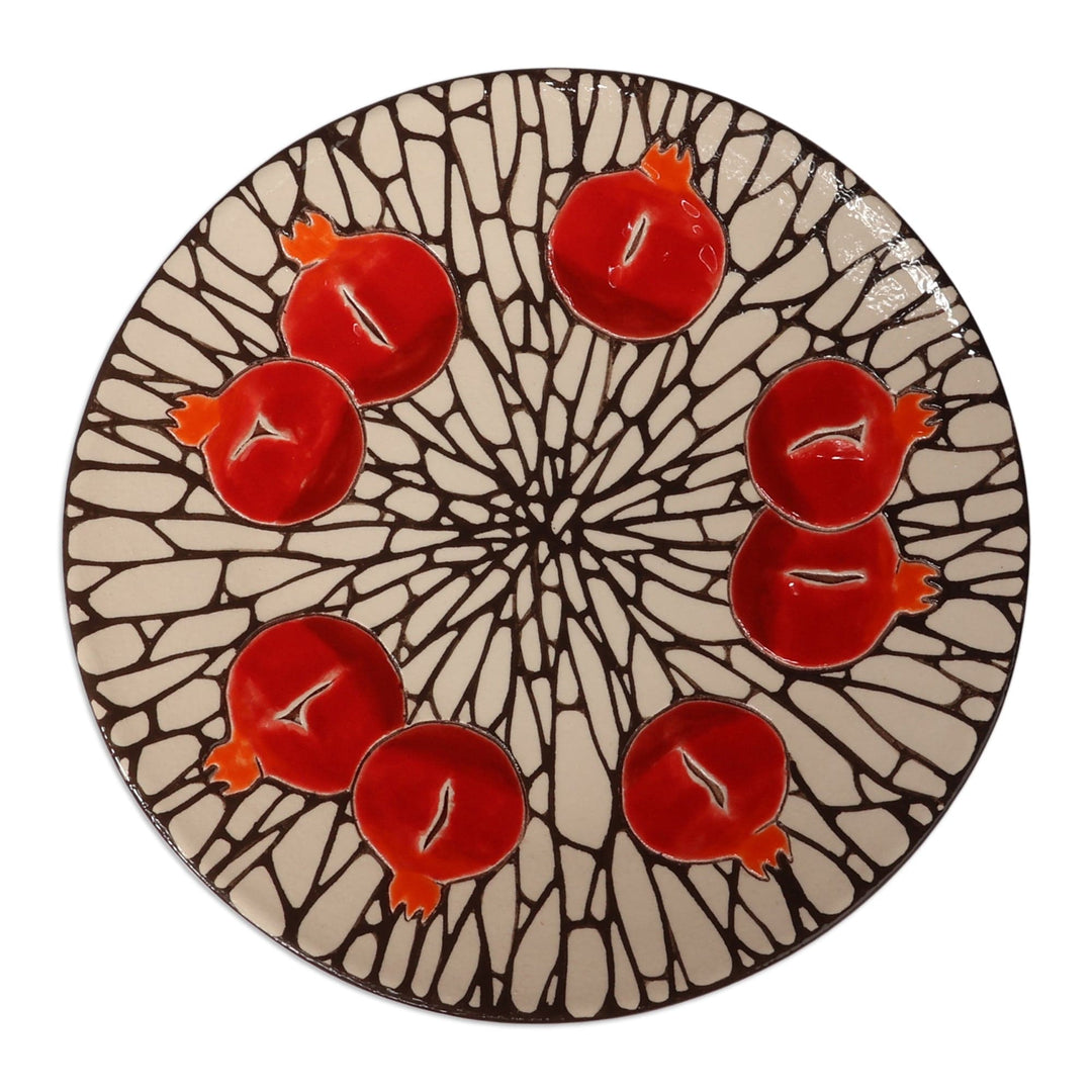 Pomegranate-Themed Glazed Ceramic Centerpiece from Armenia - Pomegranate Paradise