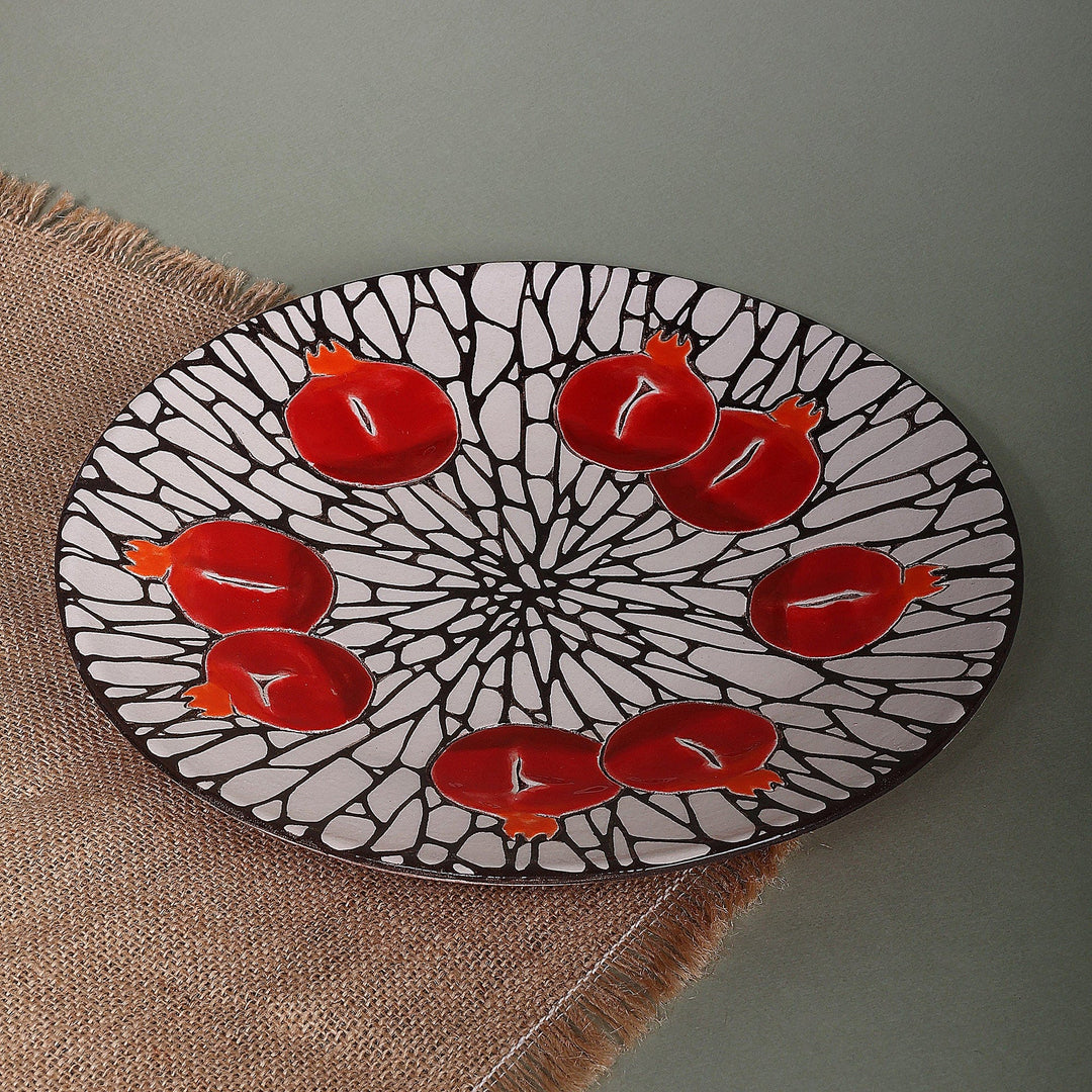 Pomegranate-Themed Glazed Ceramic Centerpiece from Armenia - Pomegranate Paradise
