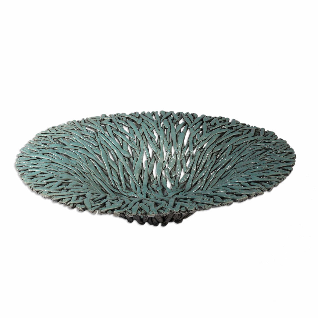 Maximalist Turquoise Ceramic Centerpiece Crafted in Armenia - Aquatic Oasis