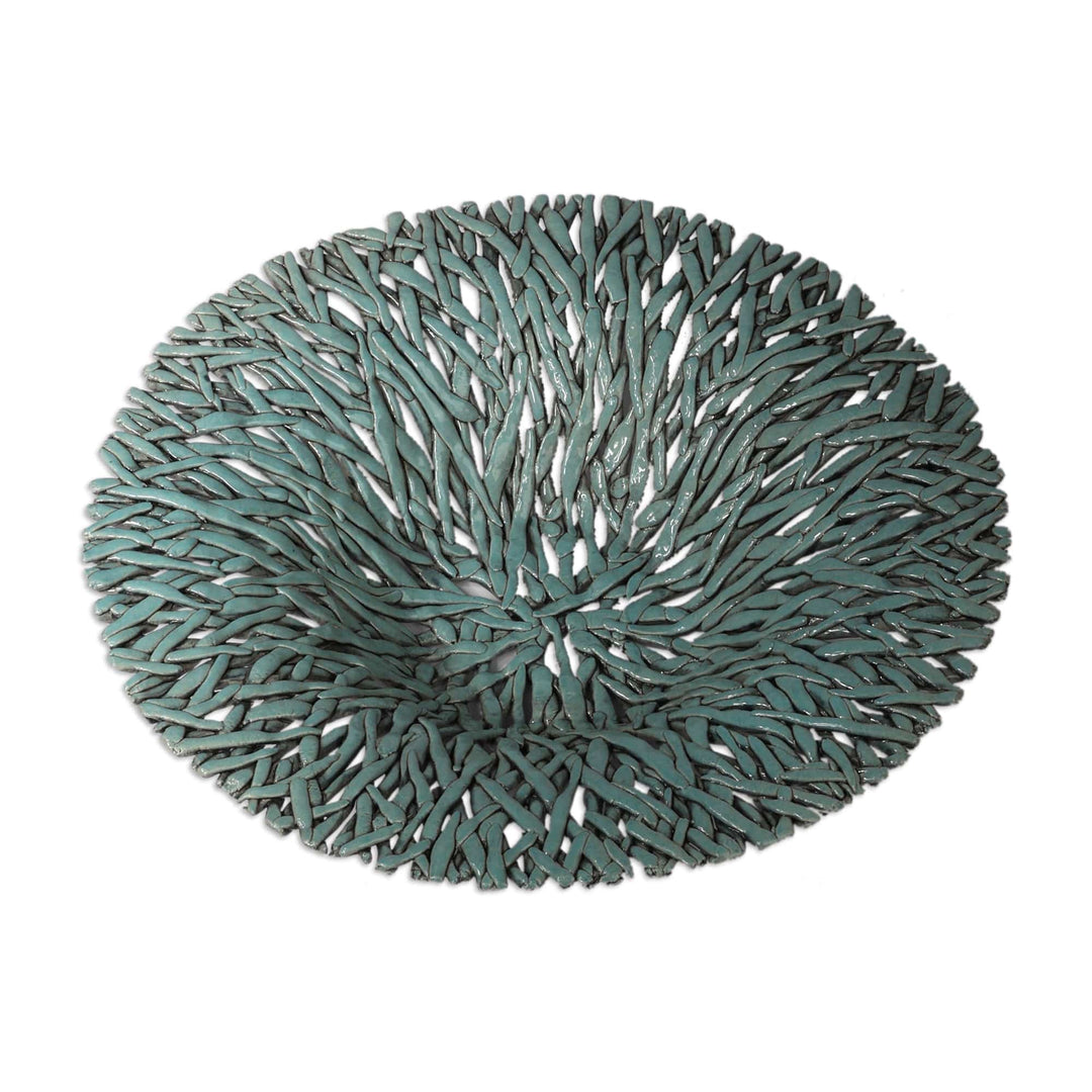 Maximalist Turquoise Ceramic Centerpiece Crafted in Armenia - Aquatic Oasis