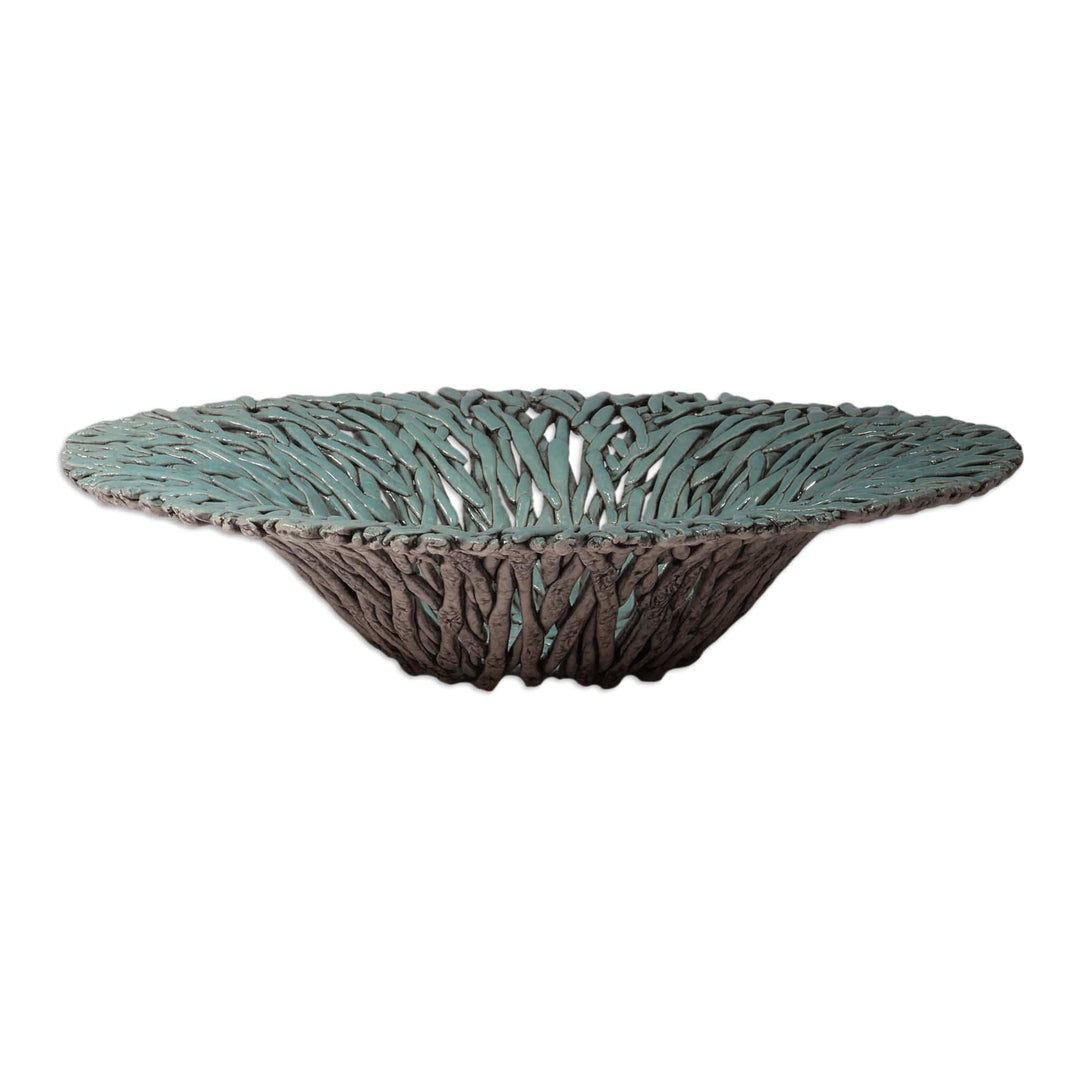 Maximalist Turquoise Ceramic Centerpiece Crafted in Armenia - Aquatic Oasis
