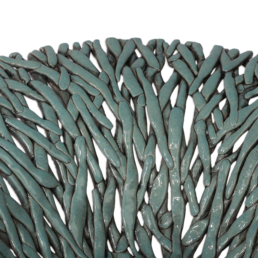 Maximalist Turquoise Ceramic Centerpiece Crafted in Armenia - Aquatic Oasis