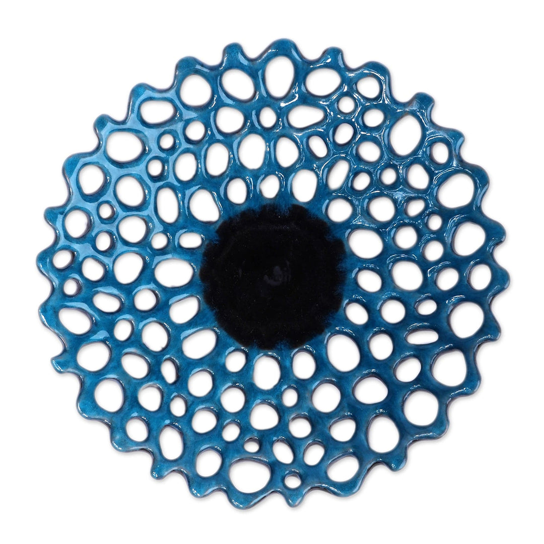 Semi-Abstract Glazed Blue and Black Ceramic Centerpiece - Blue Connections