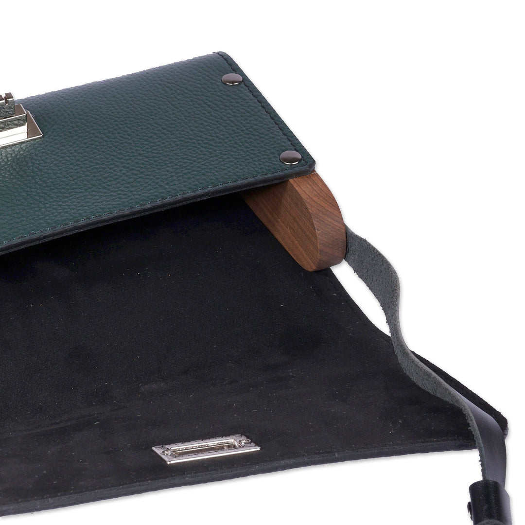 Hand-Painted Adjustable Leather and Walnut Wood Sling Bag - Chromatic Goddess