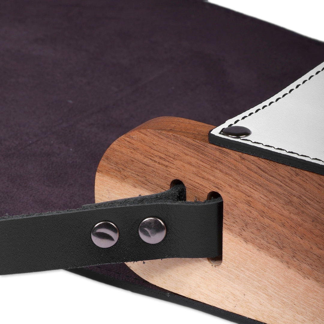 Adjustable Multicolor Leather and Walnut Wood Messenger Bag - Kaleidoscopic Splash
