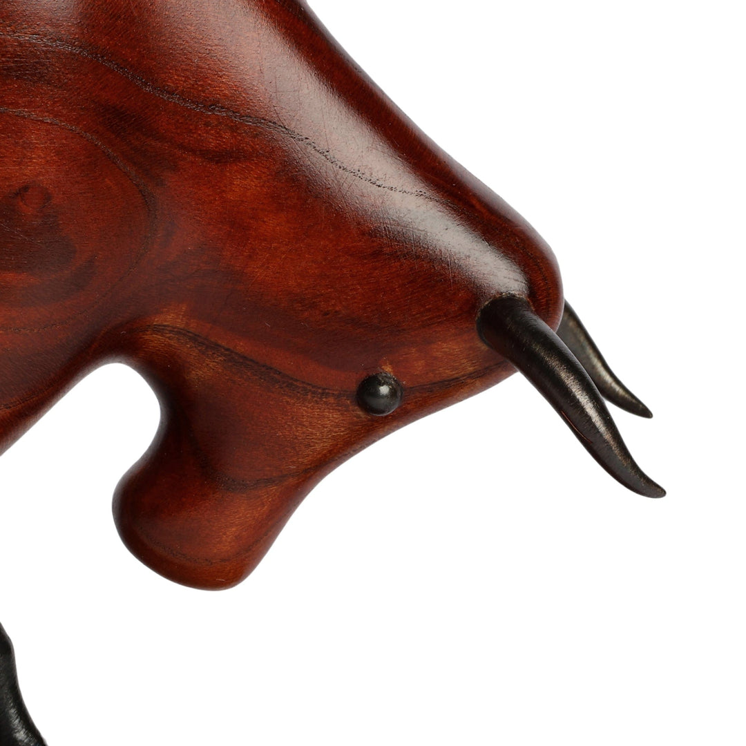 Handmade Apricot Wood and Iron Bull Sculpture from Armenia - Majestic Bull