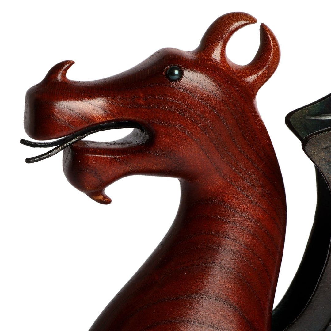 Traditional Handmade Apricot Wood and Iron Dragon Sculpture - Ethereal Dragon