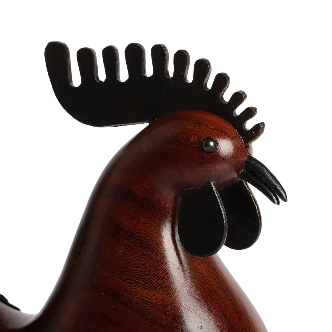 Armenian Handmade Apricot Wood and Iron Rooster Sculpture - Courteous Rooster
