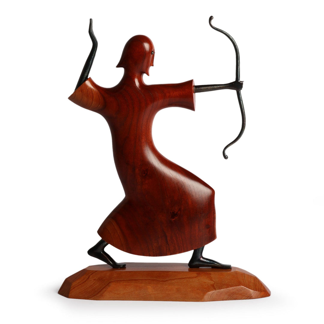 Armenian-Inspired Apricot Wood and Iron Archer Sculpture - Elite Stance