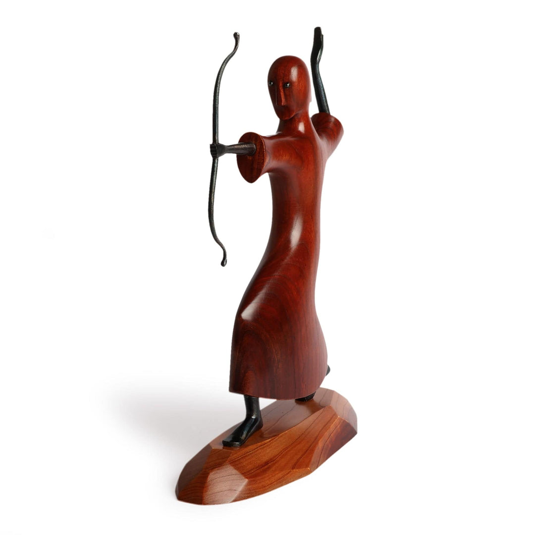 Armenian-Inspired Apricot Wood and Iron Archer Sculpture - Elite Stance