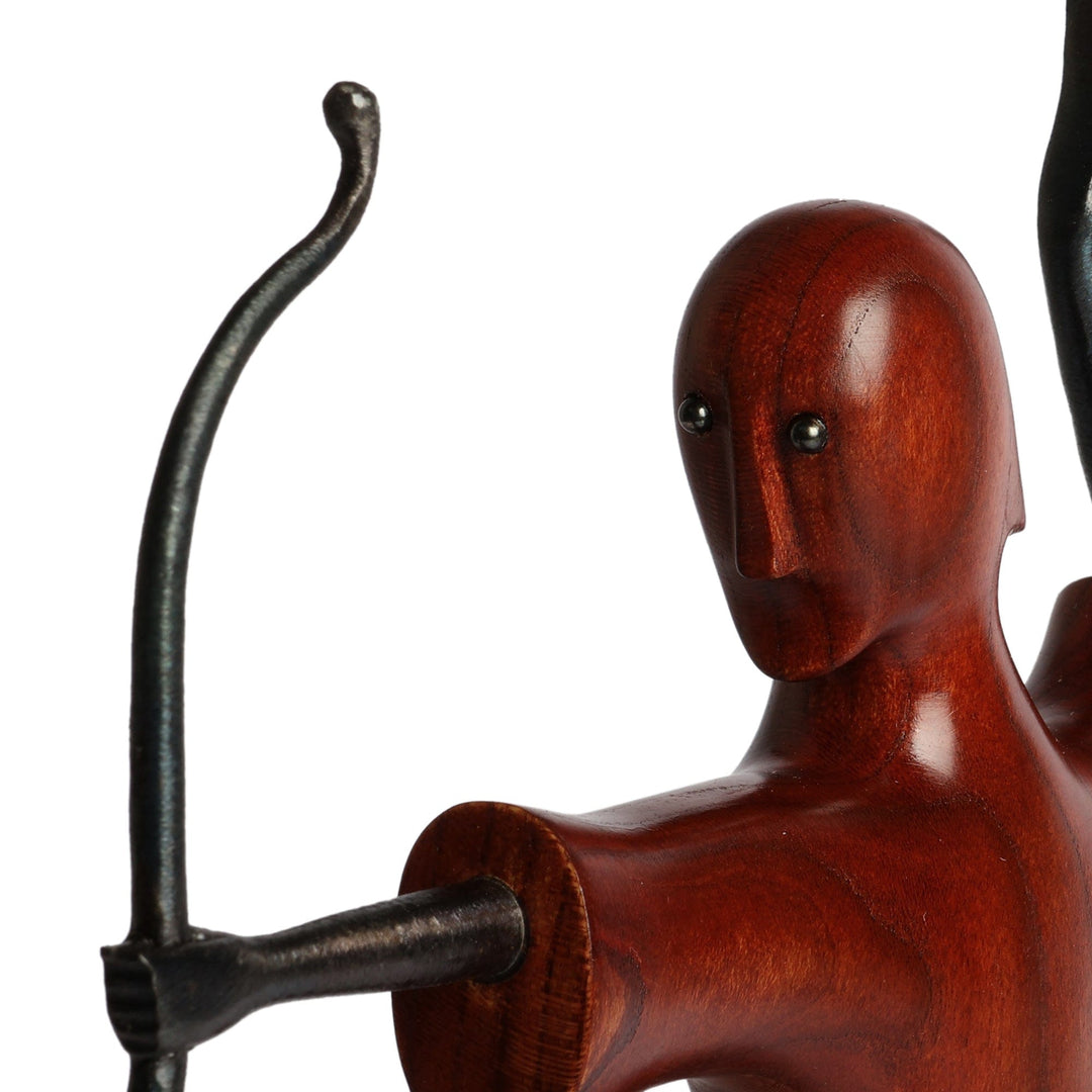 Armenian-Inspired Apricot Wood and Iron Archer Sculpture - Elite Stance