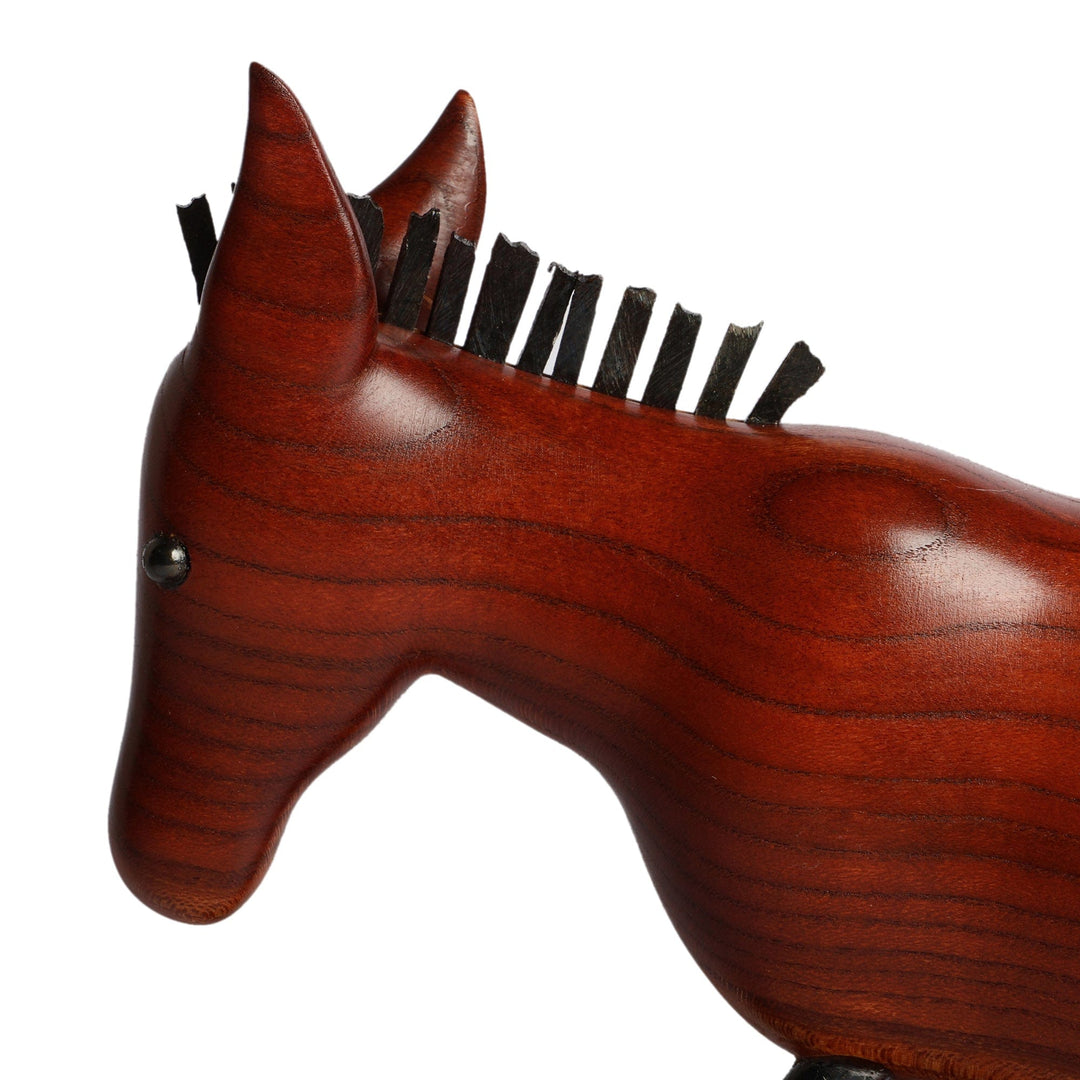 Fine Art Apricot Wood and Iron Donkey Sculpture from Armenia - Perseverant Donkey
