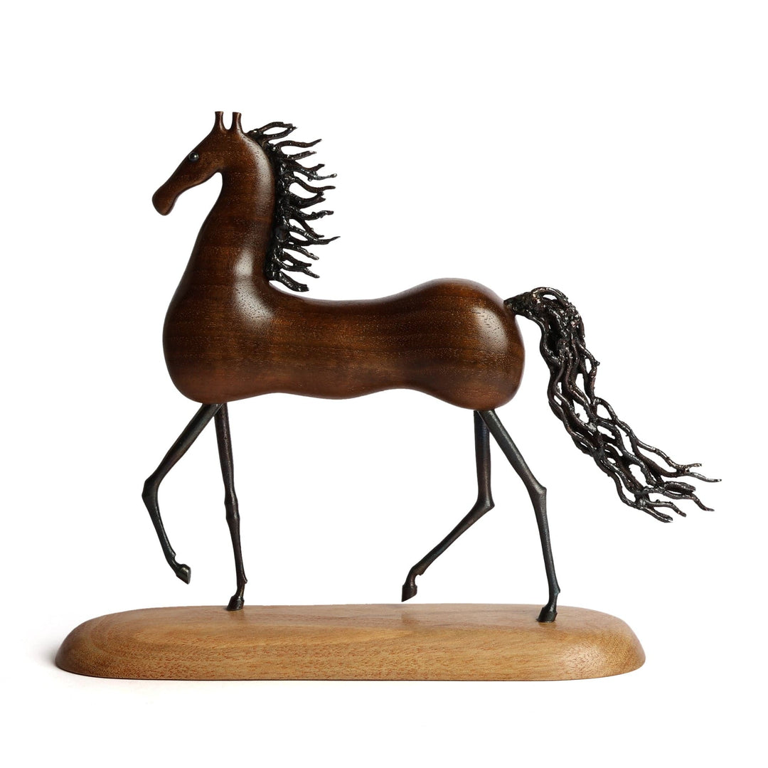 Walnut Wood and Iron Horse-Themed Sculpture Made in Armenia - Noble Horse