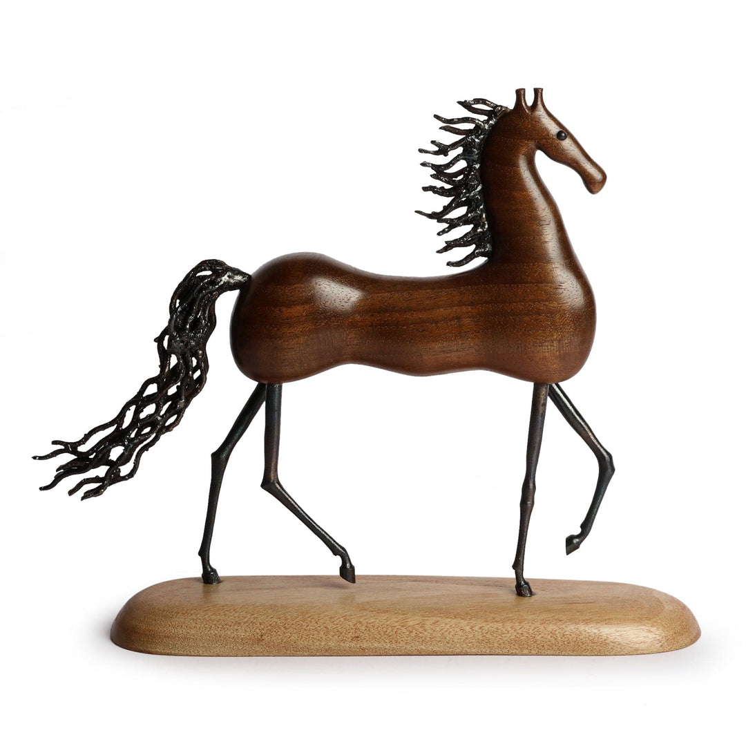 Walnut Wood and Iron Horse-Themed Sculpture Made in Armenia - Noble Horse