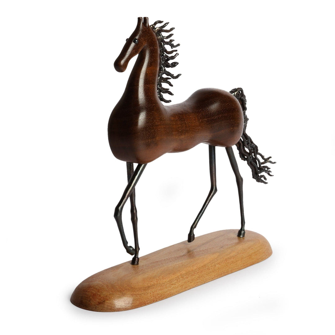 Walnut Wood and Iron Horse-Themed Sculpture Made in Armenia - Noble Horse