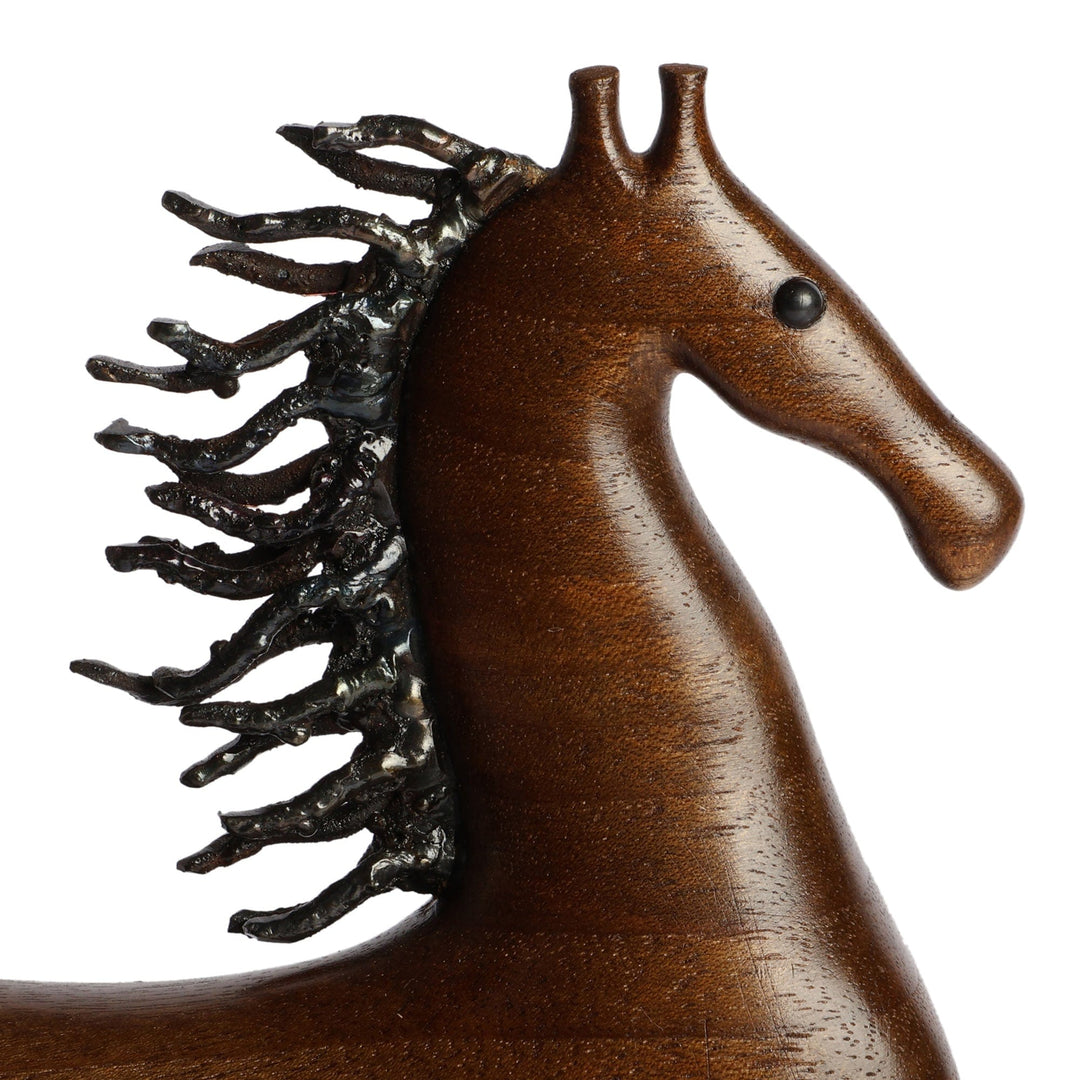Walnut Wood and Iron Horse-Themed Sculpture Made in Armenia - Noble Horse