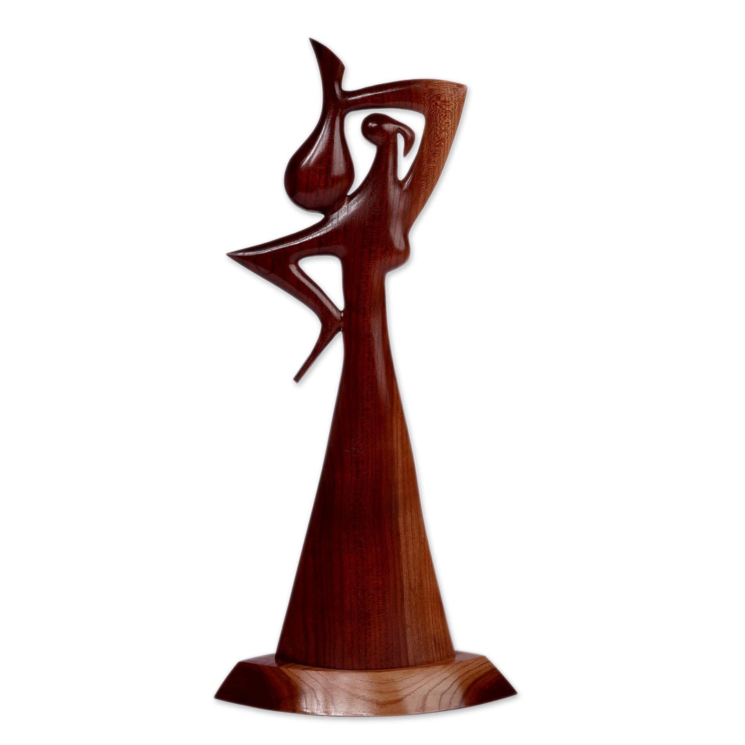 Semi-Abstract Handmade Apricot Wood Water-Bearer Sculpture - Grace of the Jug Bearer