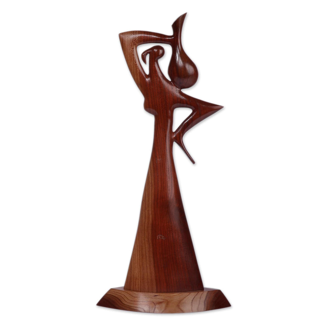 Semi-Abstract Handmade Apricot Wood Water-Bearer Sculpture - Grace of the Jug Bearer