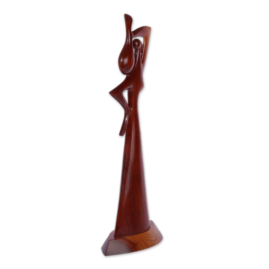 Semi-Abstract Handmade Apricot Wood Water-Bearer Sculpture - Grace of the Jug Bearer