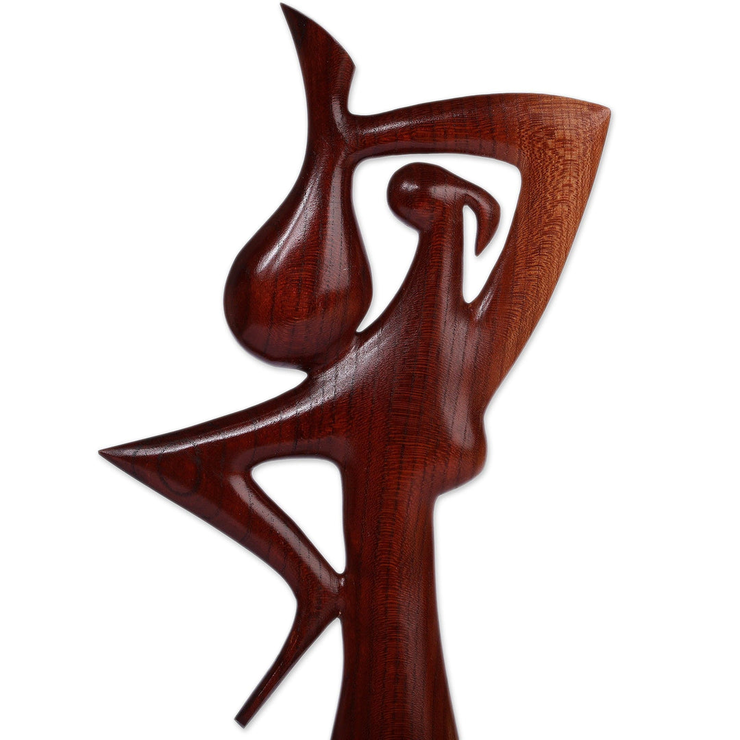 Semi-Abstract Handmade Apricot Wood Water-Bearer Sculpture - Grace of the Jug Bearer