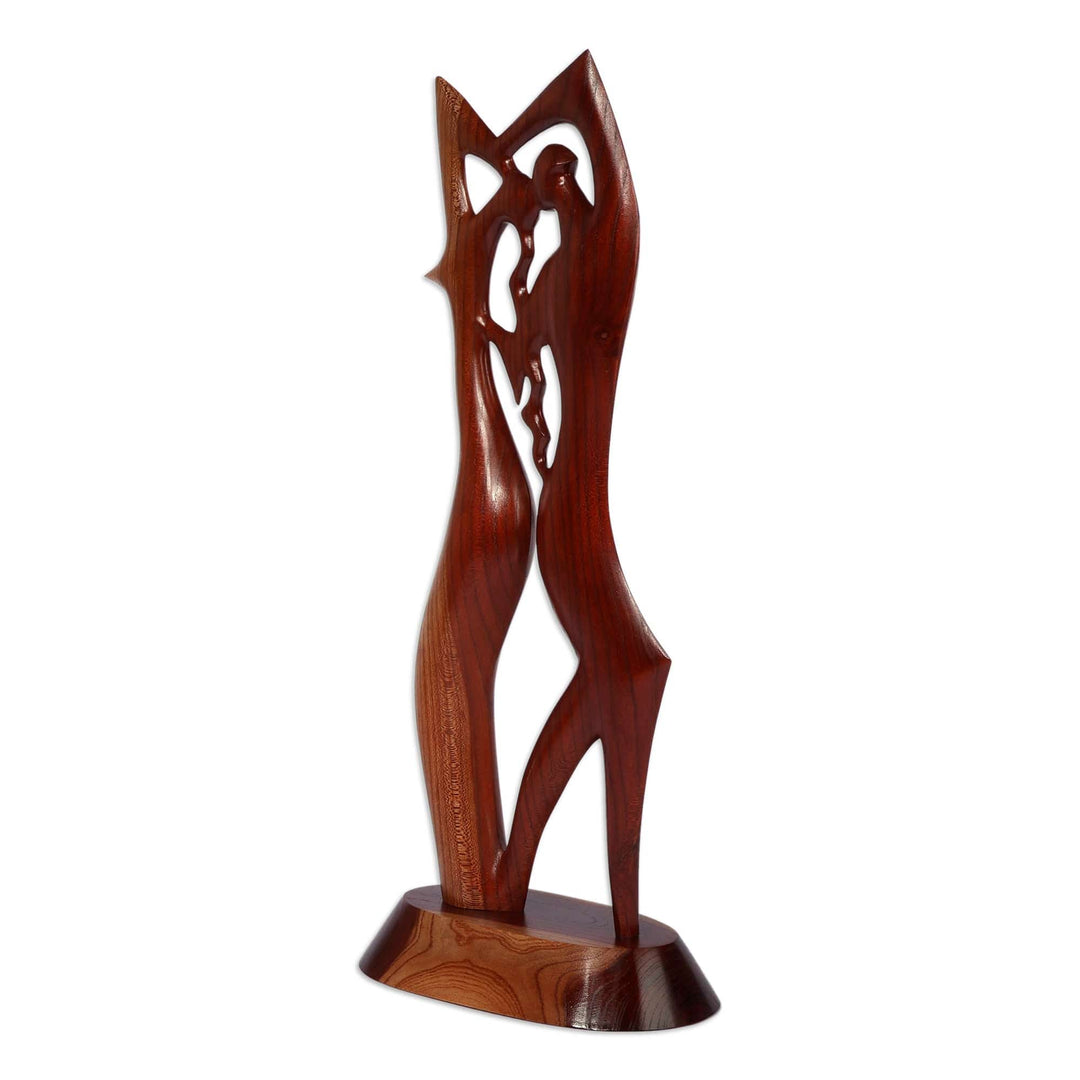 Dance-Themed Semi-Abstract Polished Apricot Wood Sculpture - Dancers in Harmony