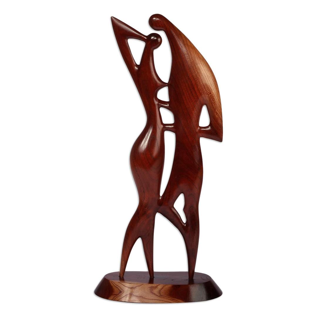 Romantic Semi-Abstract High-Polished Apricot Wood Sculpture - Lovers Embrace