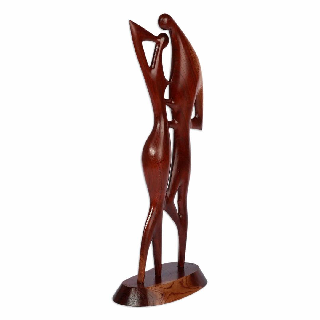 Romantic Semi-Abstract High-Polished Apricot Wood Sculpture - Lovers Embrace