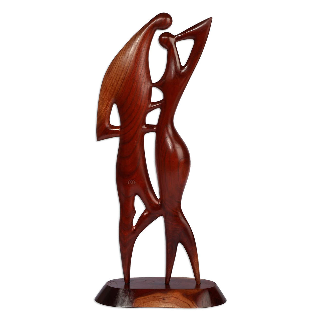 Romantic Semi-Abstract High-Polished Apricot Wood Sculpture - Lovers Embrace