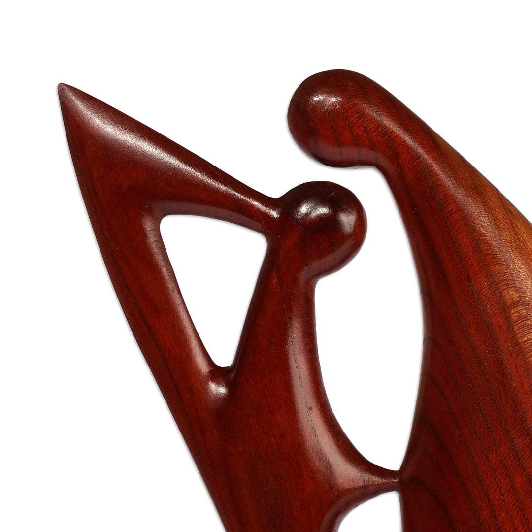Romantic Semi-Abstract High-Polished Apricot Wood Sculpture - Lovers Embrace