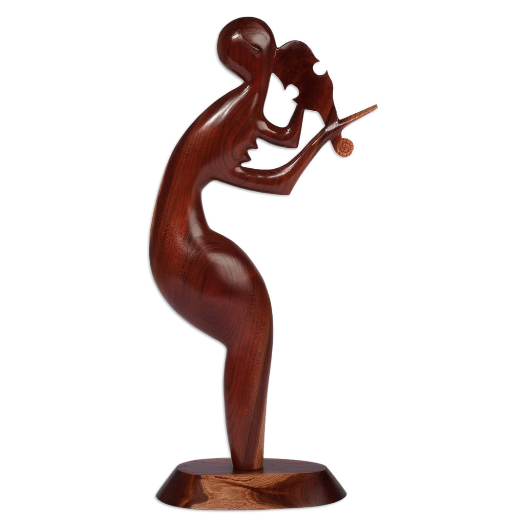 Handmade Music-Themed Semi-Abstract Apricot Wood Sculpture - One Violinist