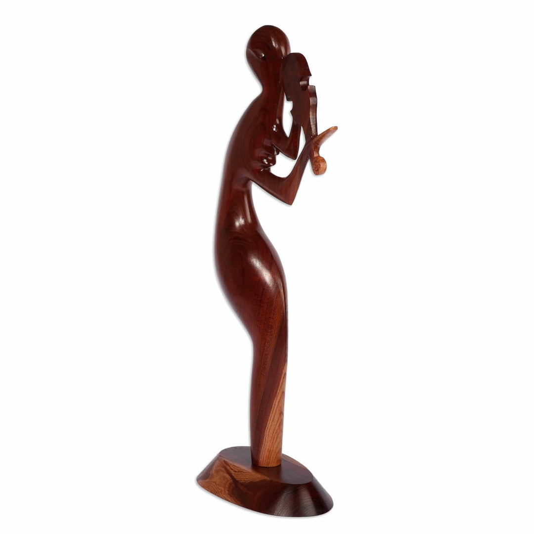 Handmade Music-Themed Semi-Abstract Apricot Wood Sculpture - One Violinist