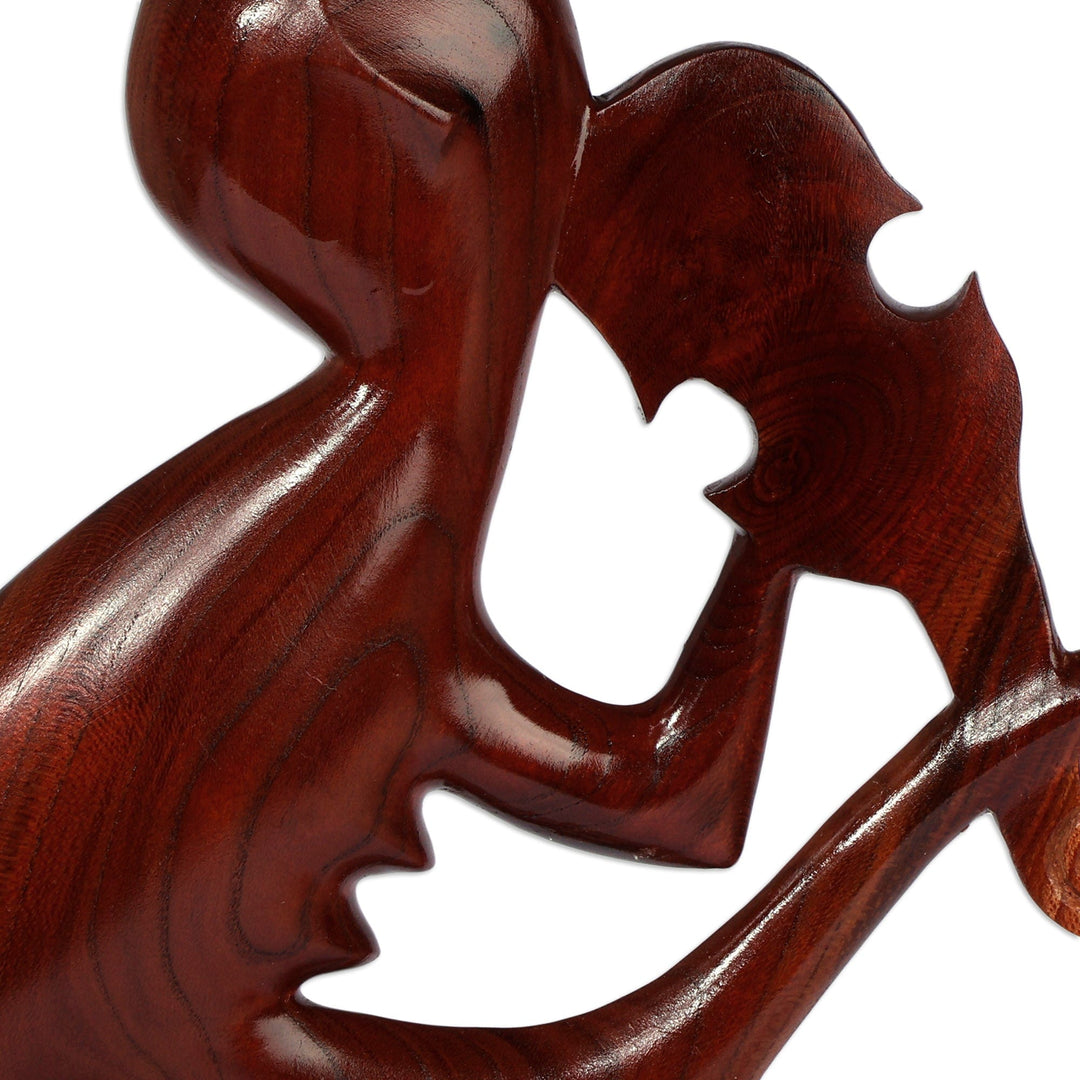 Handmade Music-Themed Semi-Abstract Apricot Wood Sculpture - One Violinist