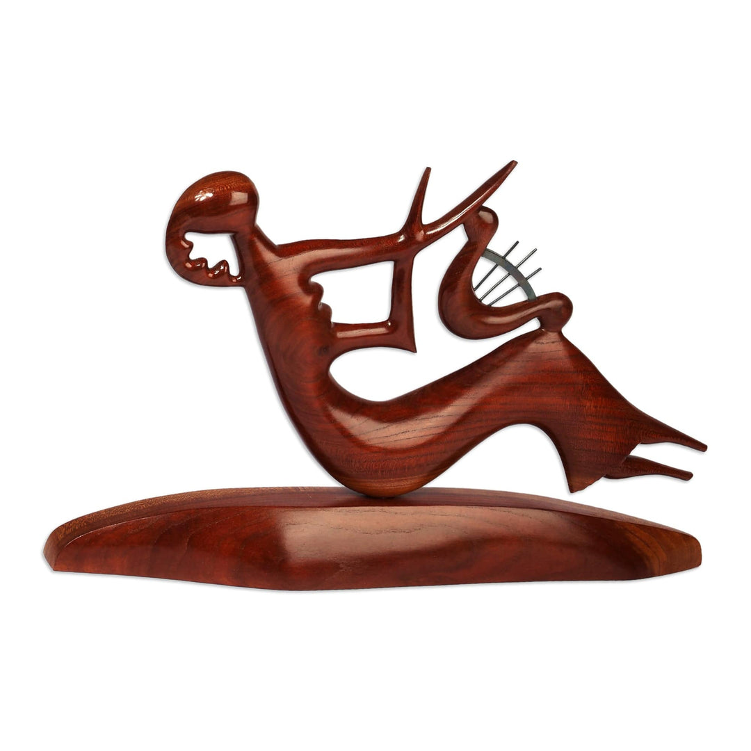 Armenian-Made Semi-Abstract Apricot Wood Harpist Sculpture - Harpist in Harmony