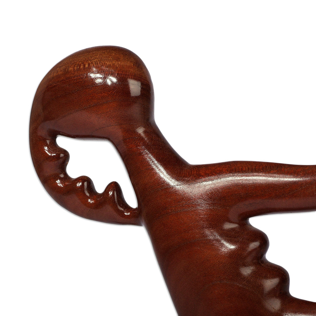 Armenian-Made Semi-Abstract Apricot Wood Harpist Sculpture - Harpist in Harmony