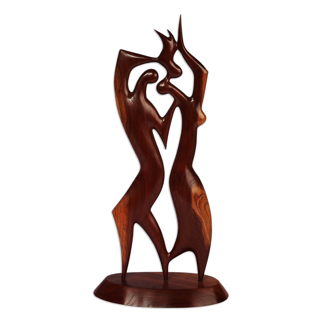 Inspirational Dance-Themed Apricot Wood Sculpture of Lovers - Dance of Lovers