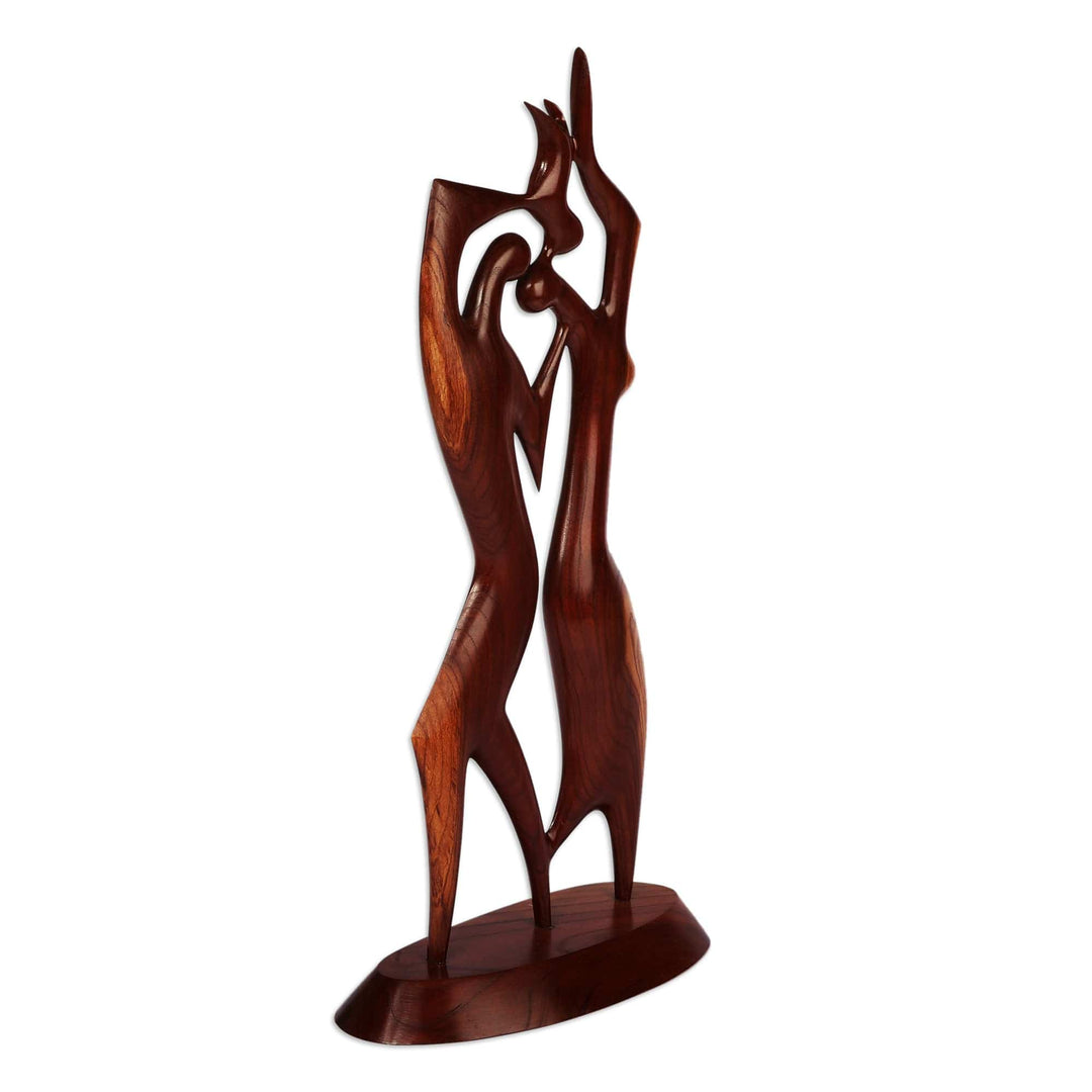 Inspirational Dance-Themed Apricot Wood Sculpture of Lovers - Dance of Lovers