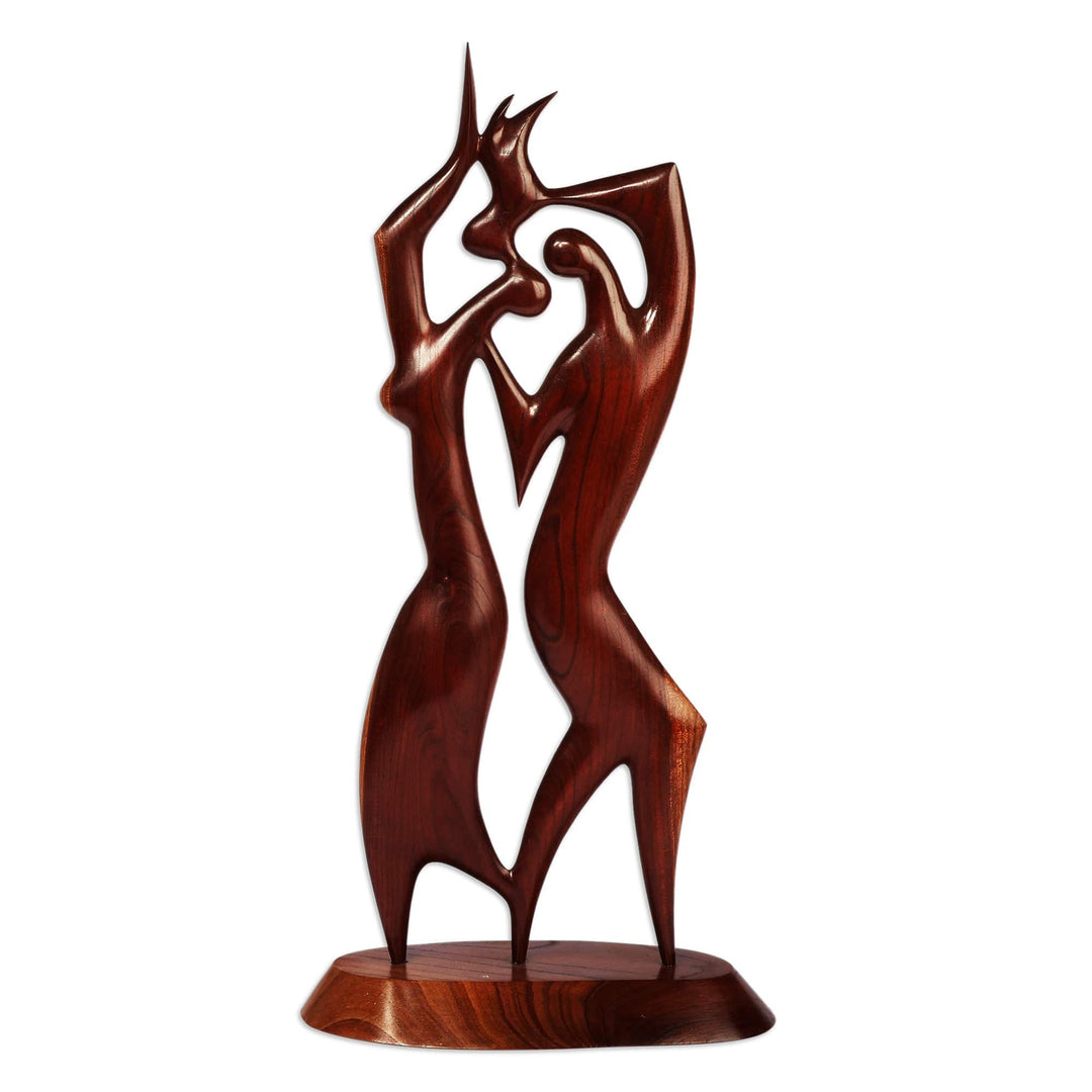 Inspirational Dance-Themed Apricot Wood Sculpture of Lovers - Dance of Lovers