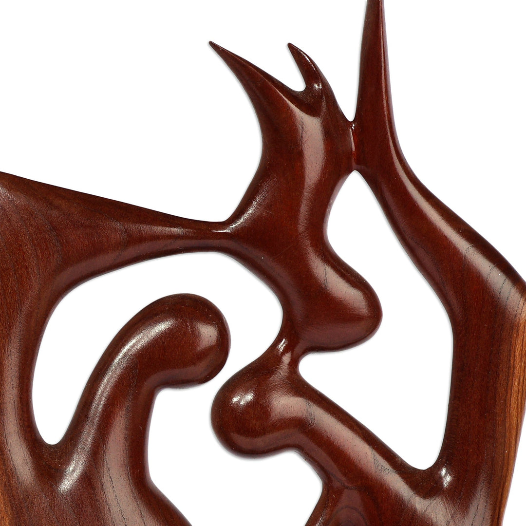 Inspirational Dance-Themed Apricot Wood Sculpture of Lovers - Dance of Lovers