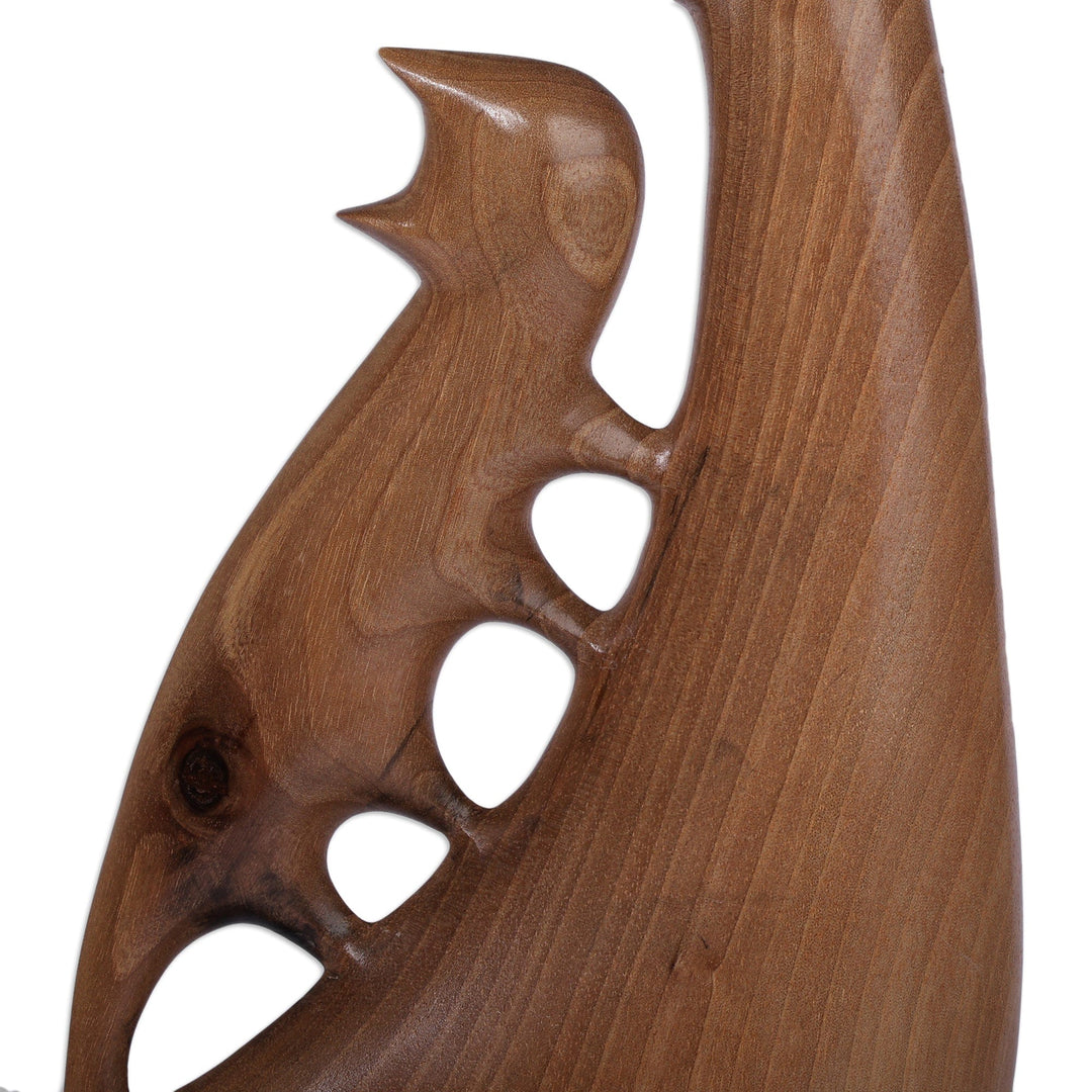 Inspirational Semi-Abstract Pet Lover Walnut Wood Sculpture - Harmony with Company