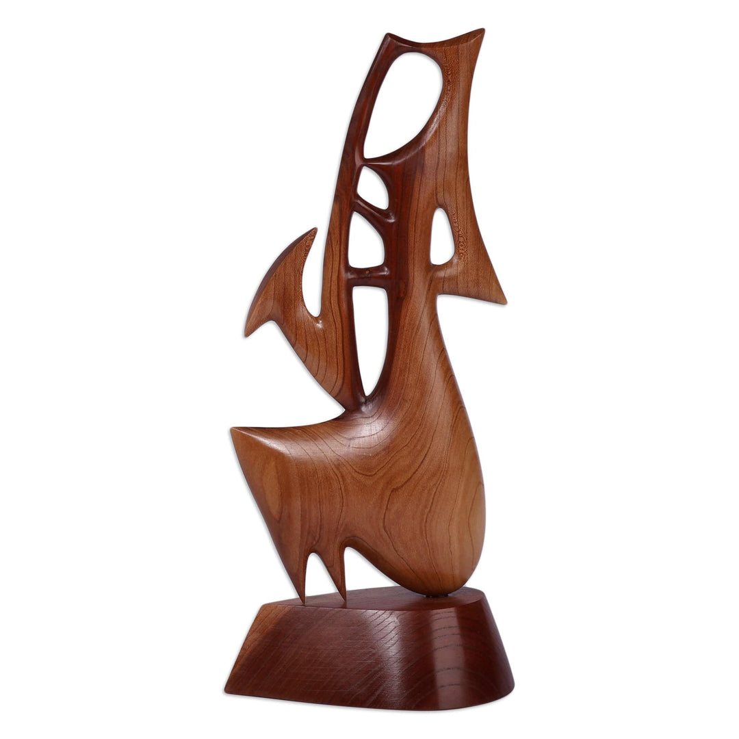 Music-Themed Abstract Apricot Wood Saxophonist Sculpture - Saxophone Serenade