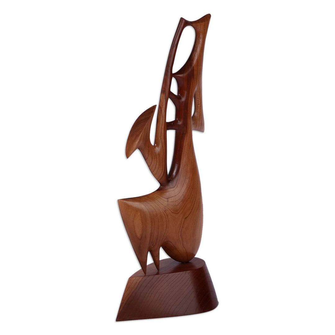 Music-Themed Abstract Apricot Wood Saxophonist Sculpture - Saxophone Serenade
