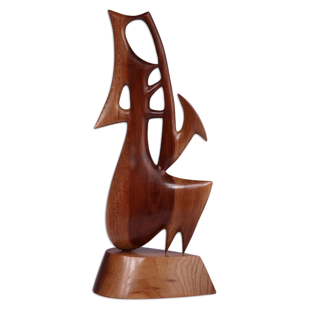 Music-Themed Abstract Apricot Wood Saxophonist Sculpture - Saxophone Serenade