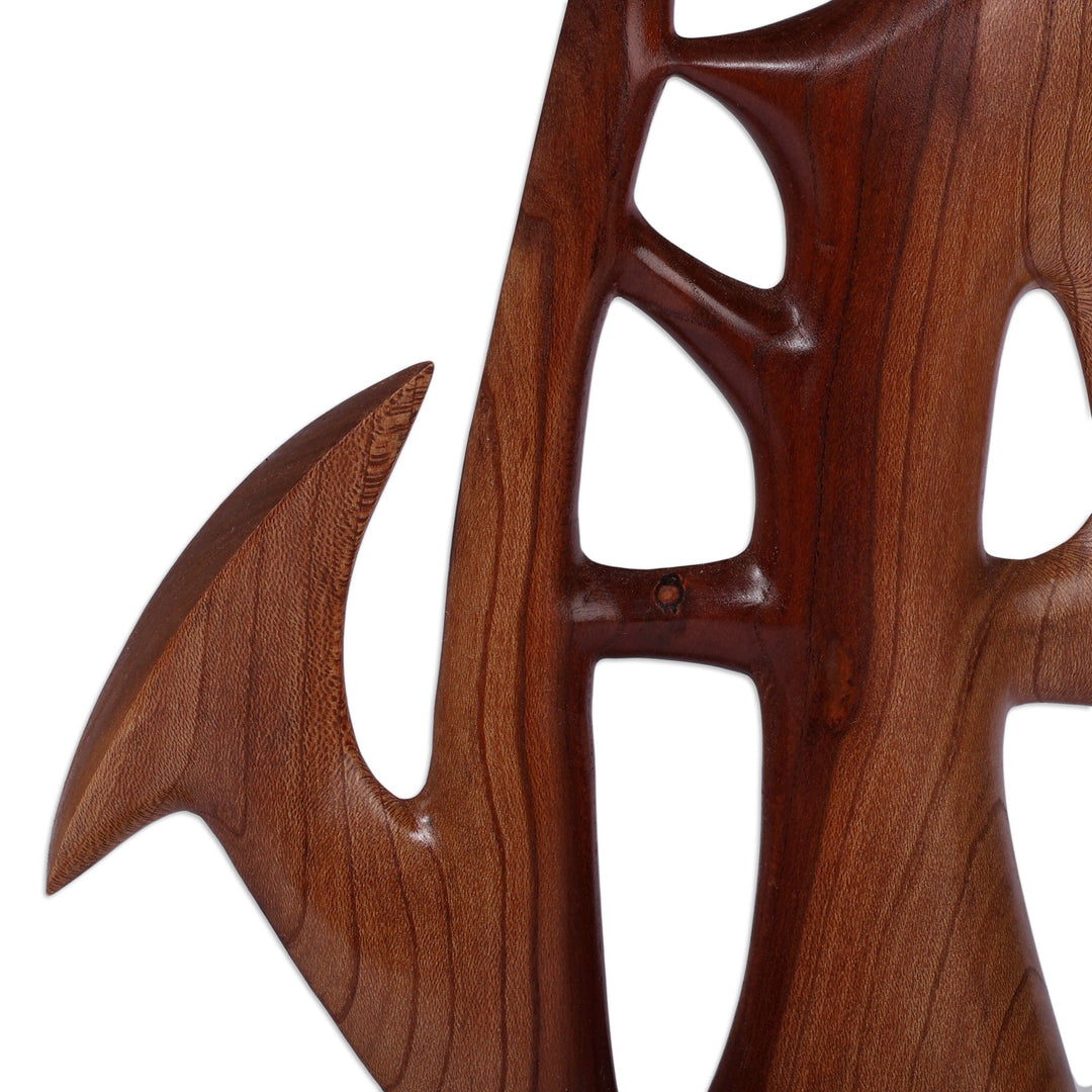 Music-Themed Abstract Apricot Wood Saxophonist Sculpture - Saxophone Serenade