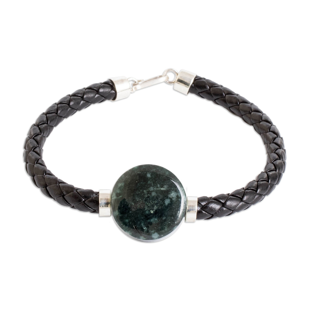 Folk Art Braided Pendant Bracelet with Natural Green Jade - Mystic Fortitude