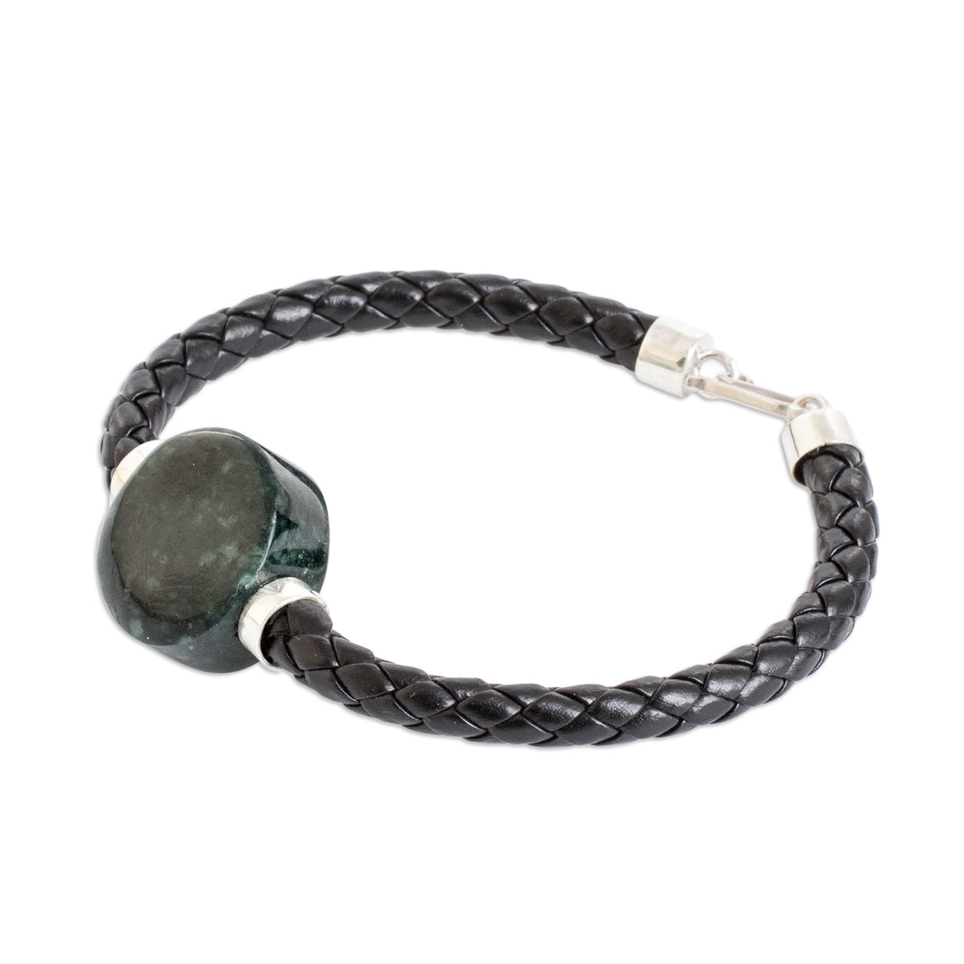 Folk Art Braided Pendant Bracelet with Natural Green Jade - Mystic Fortitude